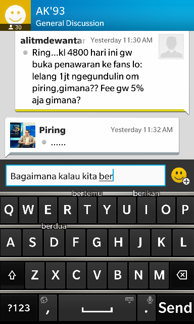 Gw baru mengetik "ber..." Perhatikan kata "bertemu" di huruf T dan "berdua" di huruf B