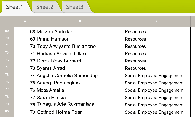 Contoh tampilan Excel yang dibuka dengan Docs To Go